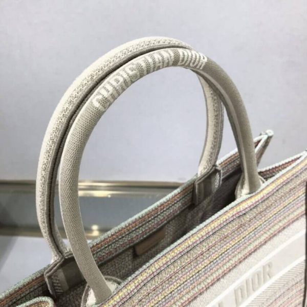 Dior Replica Small Book Tote - Multicolor Striped Embroidered Design - Image 6