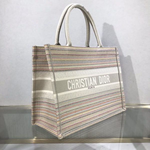 Dior Replica Small Book Tote - Multicolor Striped Embroidered Design - Image 7