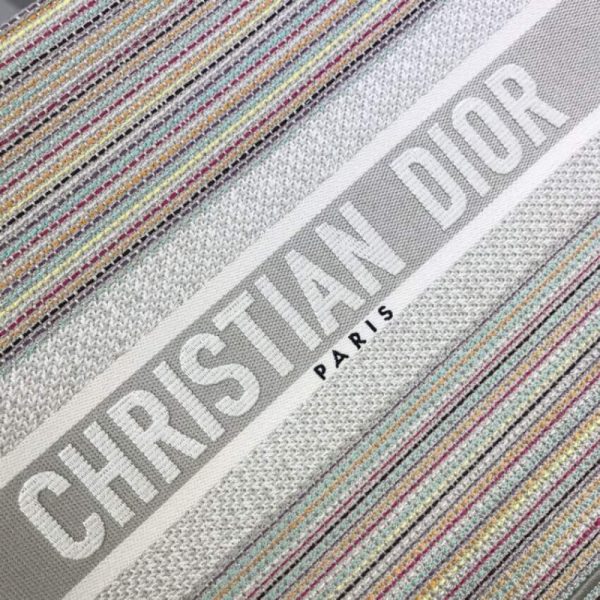 Dior Replica Small Book Tote - Multicolor Striped Embroidered Design - Image 8