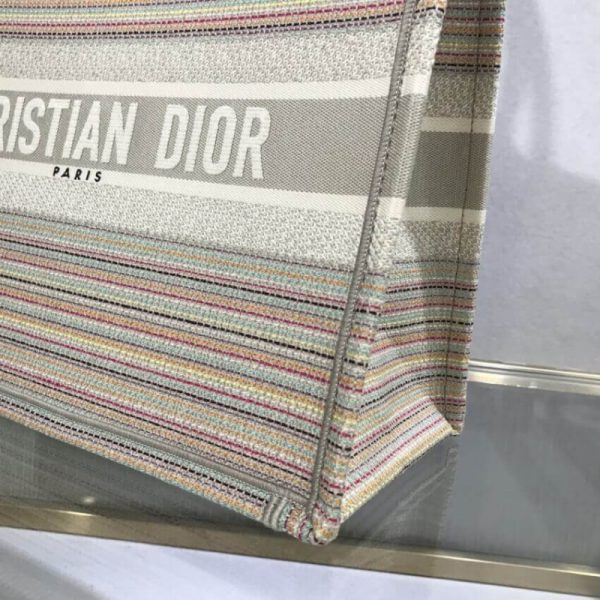 Dior Replica Small Book Tote - Multicolor Striped Embroidered Design - Image 9
