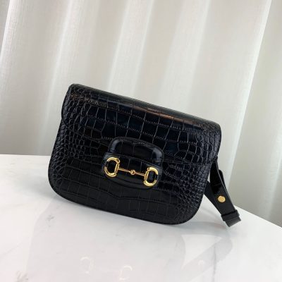 Replica Gucci 1955 Crocodile Shoulder Bag with Horsebit Detail
