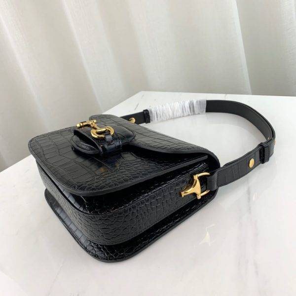 Replica Gucci 1955 Crocodile Shoulder Bag with Horsebit Detail - Image 6
