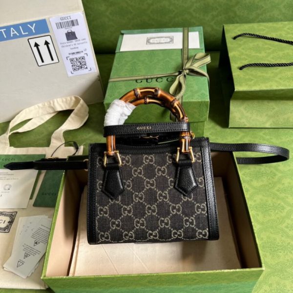 Gucci Diana Mini Tote Replica - Black Denim | Style 655661 - Image 3