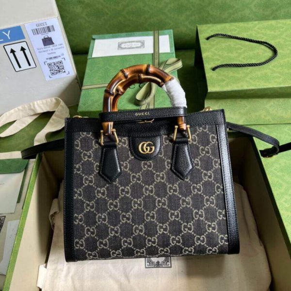 Replica Gucci Diana Small Black Denim Tote Bag 660195 - Image 2