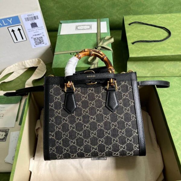 Replica Gucci Diana Small Black Denim Tote Bag 660195 - Image 3