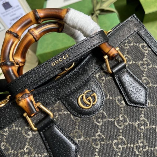 Replica Gucci Diana Small Black Denim Tote Bag 660195 - Image 6