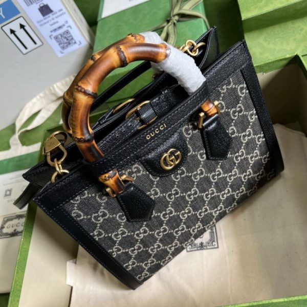 Replica Gucci Diana Small Black Denim Tote Bag 660195 - Image 7