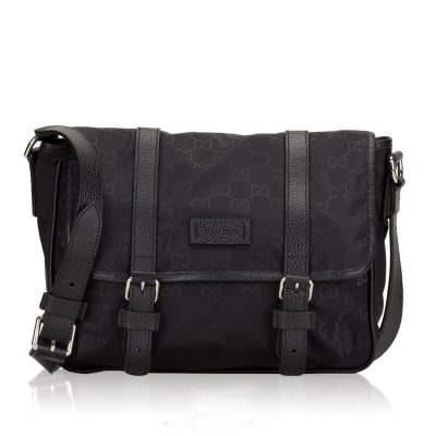 Replica Gucci GG Guccissima Black Nylon Messenger Bag