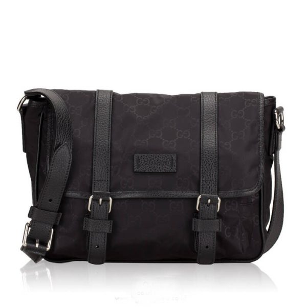 Replica Gucci GG Guccissima Black Nylon Messenger Bag