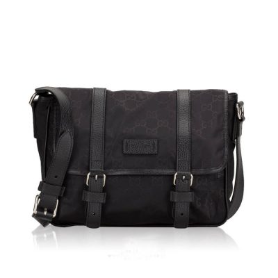 Replica Gucci GG Guccissima Black Nylon Messenger Bag