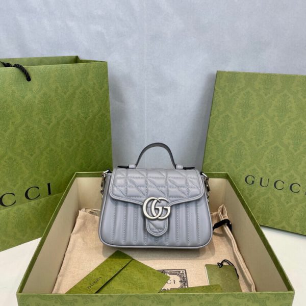 Replica Gucci GG Marmont Grey Mini Leather Top Handle Bag - Image 3