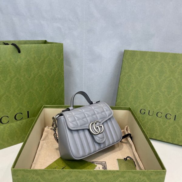 Replica Gucci GG Marmont Grey Mini Leather Top Handle Bag - Image 4