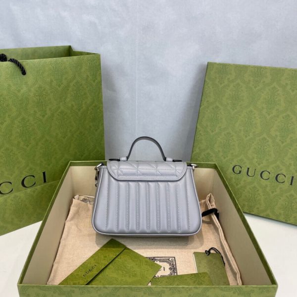 Replica Gucci GG Marmont Grey Mini Leather Top Handle Bag - Image 5