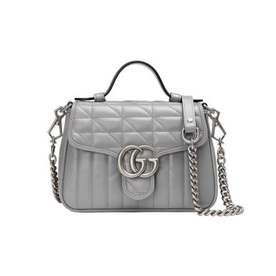 Replica Gucci GG Marmont Grey Mini Leather Top Handle Bag