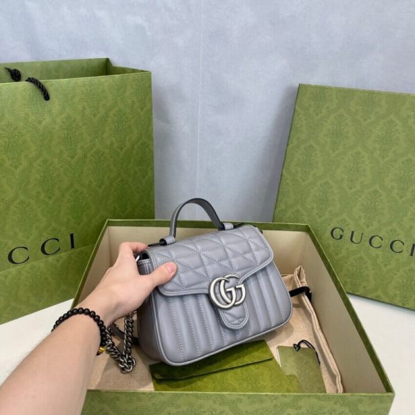 Replica Gucci GG Marmont Grey Mini Leather Top Handle Bag - Image 6