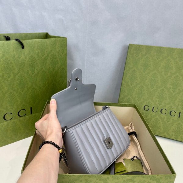 Replica Gucci GG Marmont Grey Mini Leather Top Handle Bag - Image 9