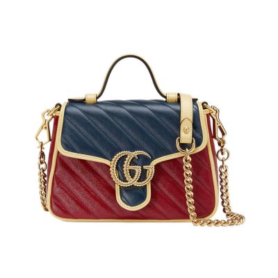 Replica Gucci GG Marmont Mini Bag – Blue & Red Leather