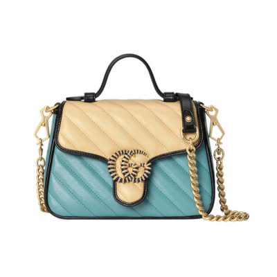 Replica Gucci GG Marmont Mini Bag in Butter & Pastel Blue Leather