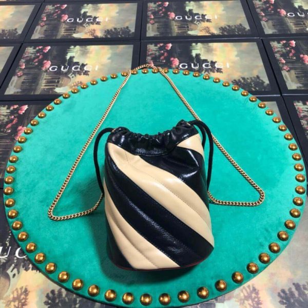 Replica Gucci GG Marmont Mini Bucket Bag - Beige/Black - Image 2