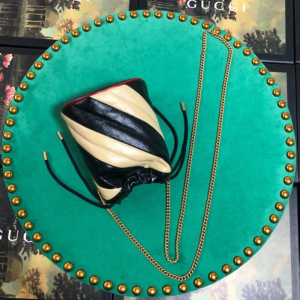 Replica Gucci GG Marmont Mini Bucket Bag - Beige/Black - Image 4