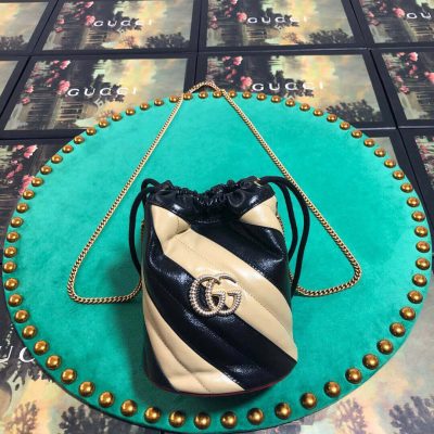 Replica Gucci GG Marmont Mini Bucket Bag - Beige/Black