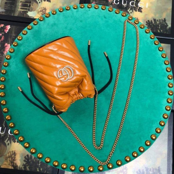 Gucci GG Marmont Mini Bucket Bag - Cognac Replica - Image 3