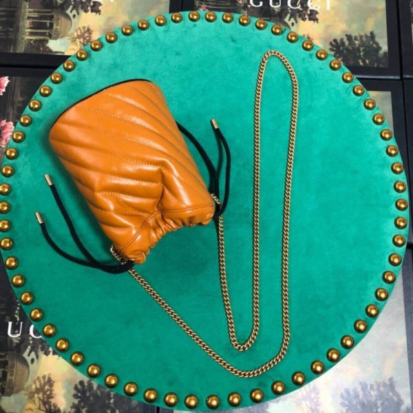 Gucci GG Marmont Mini Bucket Bag - Cognac Replica - Image 4