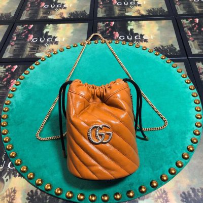 Gucci GG Marmont Mini Bucket Bag - Cognac Replica