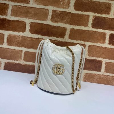 Replica Gucci GG Marmont Mini Bucket Bag in White