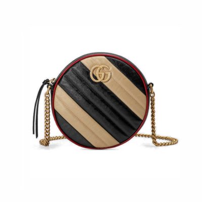Gucci GG Marmont Mini Round Shoulder Bag - Beige/Black Replica