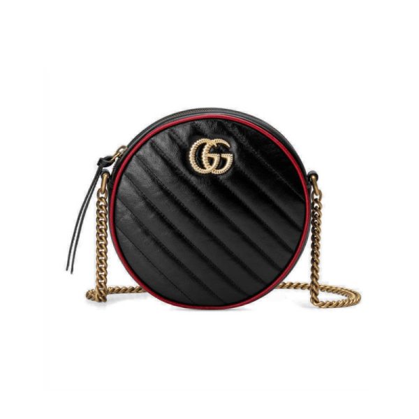 Replica Gucci GG Marmont Mini Round Black Shoulder Bag