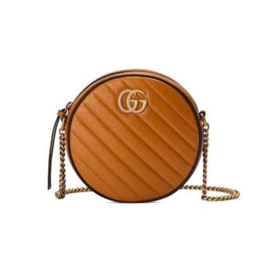 Replica Gucci GG Marmont Mini Round Shoulder Bag in Cognac