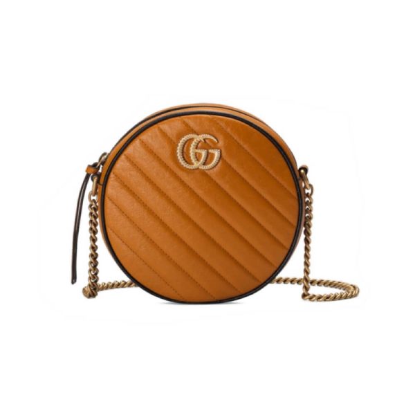 Replica Gucci GG Marmont Mini Round Shoulder Bag in Cognac
