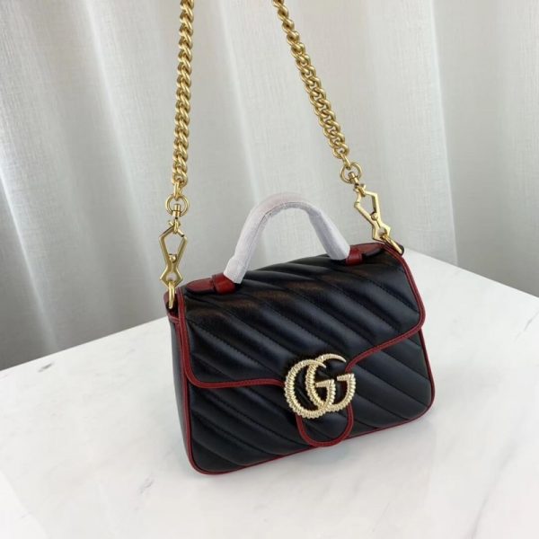 Gucci GG Marmont Mini Top Handle Bag - Black Replica - Image 5