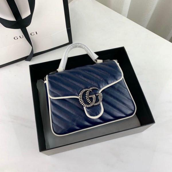 Replica Gucci GG Marmont Mini Top Handle Bag in Blue - Image 11