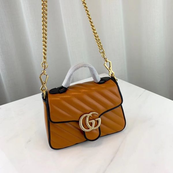 Gucci GG Marmont Mini Top Handle Bag - Cognac 583571 - Image 3