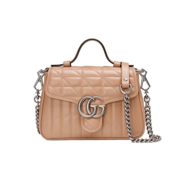 Replica Gucci GG Marmont Rose Beige Mini Leather Bag