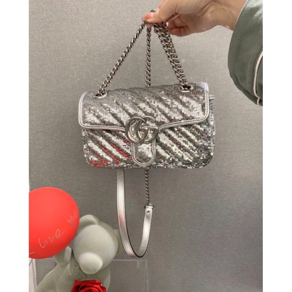 Authentic-Style Gucci GG Marmont Sequin Shoulder Bag - Image 4