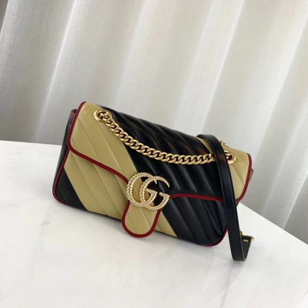 Replica Gucci GG Marmont Small Shoulder Bag Beige/Black - Image 2