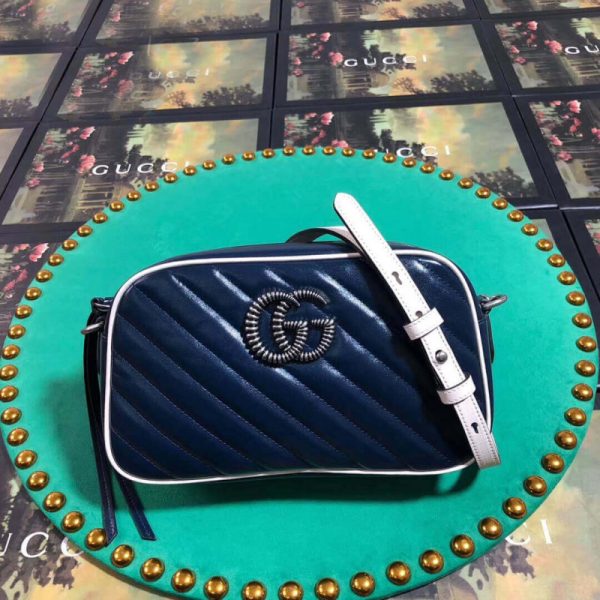 Replica Gucci GG Marmont Small Shoulder Bag, Blue - Image 3