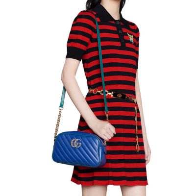 Gucci GG Marmont Replica Shoulder Bag - Blue & Emerald Leather
