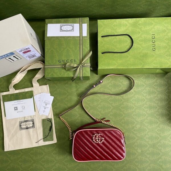 Red & Emerald Leather Replica Gucci GG Marmont Shoulder Bag - Image 11