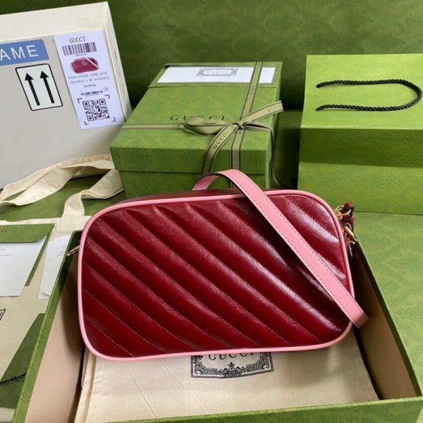 Red & Emerald Leather Replica Gucci GG Marmont Shoulder Bag - Image 4