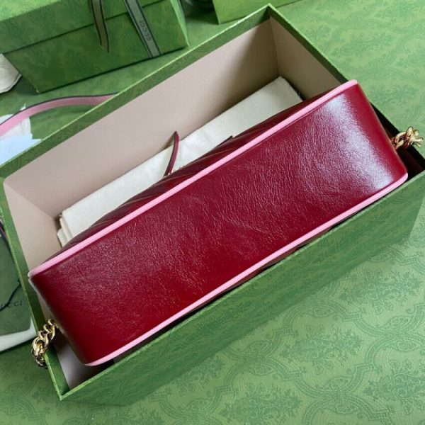 Red & Emerald Leather Replica Gucci GG Marmont Shoulder Bag - Image 5