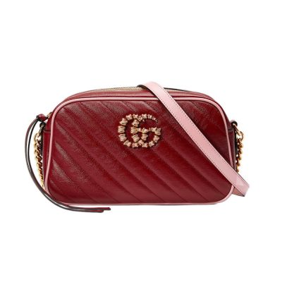 Red & Emerald Leather Replica Gucci GG Marmont Shoulder Bag