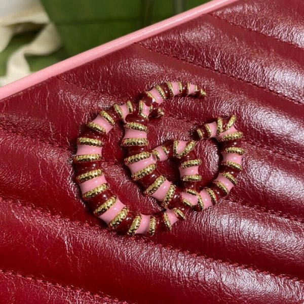Red & Emerald Leather Replica Gucci GG Marmont Shoulder Bag - Image 6