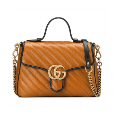 Replica Gucci GG Marmont Small Cognac Top Handle Bag
