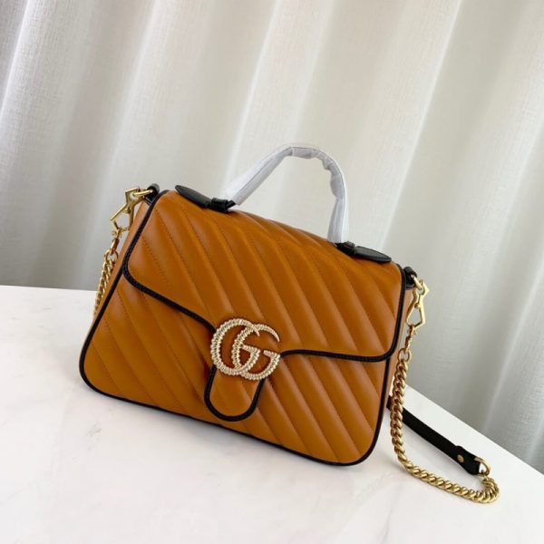 Replica Gucci GG Marmont Small Cognac Top Handle Bag - Image 2