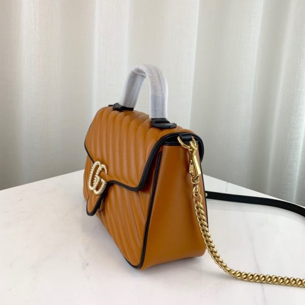 Replica Gucci GG Marmont Small Cognac Top Handle Bag - Image 4