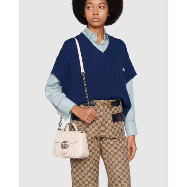Replica Gucci GG Marmont Mini Leather Bag, White Handbag - Image 2
